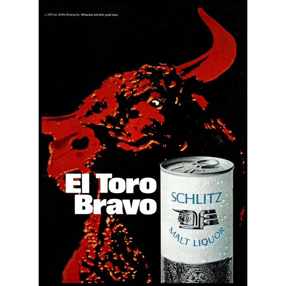 1970 Schlitz Malt Liquor El Toro Bravo Vintage Print Ad Red Bull Wall Art Photo